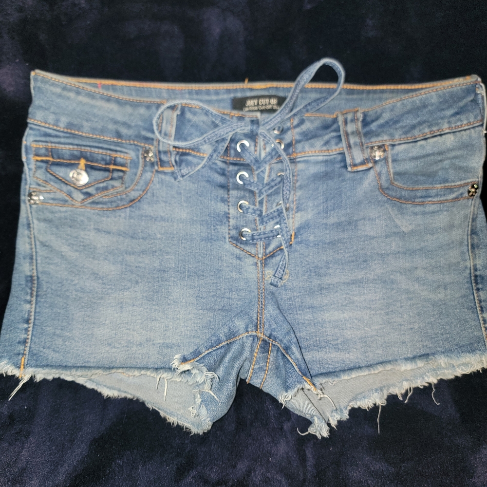 True Religion Lace-Up Light Denim Jean Shorts